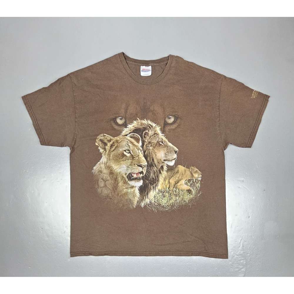 Vintage Hanes Heavyweight Lions T-Shirt Mens XL Brown Find 10 Hidden Lions‎